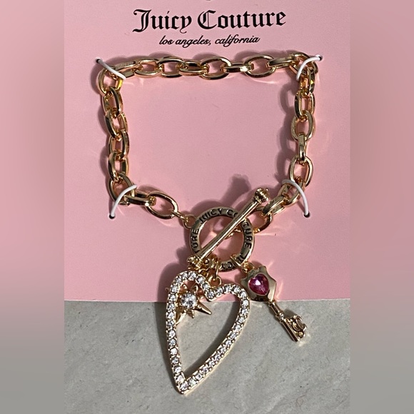 Juicy Couture Jewelry Nwtjuicy Couture Gold Heart 3 Charm Bracelet